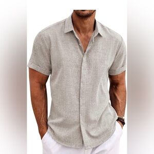 Men's Short Sleeve Casual Button-Down Shirt - Light Beige